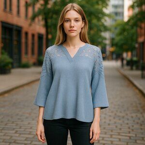 * NEW Blue Lace Sleeves STUDIO 1886 Pullover Top Ladies L 12-14